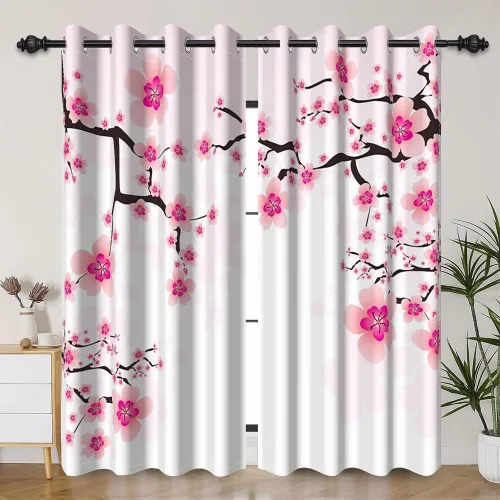 Cortinas florales rosas para ventana con flores de cerezo, cortinas japonesas con ramas de árboles de flores, cortinas térmicas aisladas y Melocotón