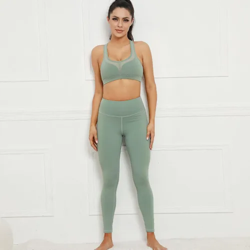 2 Sets of Bra Trousers Yoga Suit Sports Buttocks Fitness Two-Piece Set for Women (Color Blue, Size Medium)