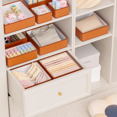 Miniatura 6 de Organizadores de Cajones de Cuero Vegano, Juego de 8 Cajas de Almacenamiento para Maquillaje, Mejora de Lujo para Cajones de Tocador, Reemplazo