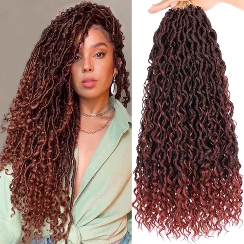 Miniatura 9 de COOKOO 14 pulgadas, 8 piezas de cabello de ganchillo Goddess Locs en total 112 hebras de pelo sintético negro natural de ganchillo de río hippie