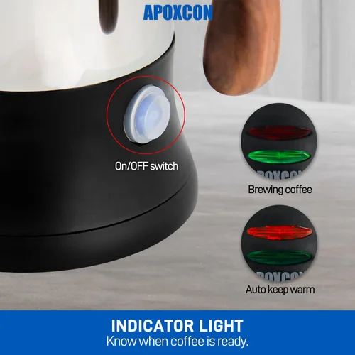 Miniatura 7 de APOXCON Percolador de Café Eléctrico Cafetera de Acero Inoxidable con Perilla de Vidrio Resistente Transparente para Ver el Progreso