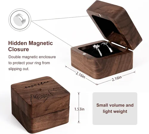 Miniatura 6 de Caja de anillos, caja de anillo de boda para propuesta, soporte de anillo de compromiso regalo para el día de la boda, caja de anillos rústica