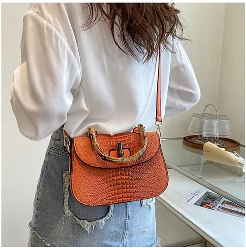 Miniatura 8 de Bolso de mano de cuero artificial de bambú con asa superior para mujer, elegante bolso de noche, regalo para mujer, hecho a mano