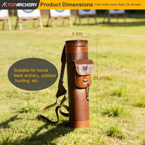 Miniatura 8 de TOPARCHERY - Aljaba Tradicional para Hombro y Espalda de Cuero con Bolso Grande, Correas Hechas a Mano, Marrón