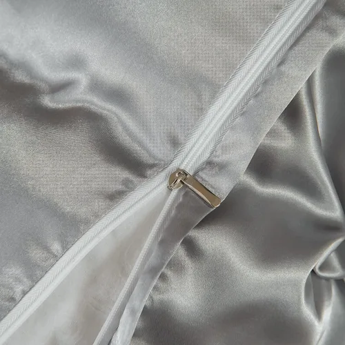 Miniatura 6 de Juego de funda de edredón de satén sedoso, ropa de cama con volantes grises, diseño de volantes de satén gris claro, juego de ropa de cama de satén