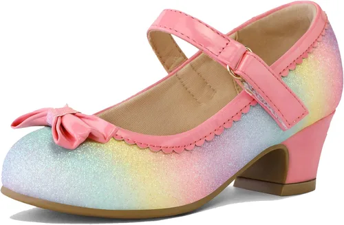 K KomForme Zapatos de vestir para niña Mary Jane Glitter de 1.5 pulgadas, tacón bajo para boda, fiesta, zapatos de princesa (bebéniños pequeñosniños
