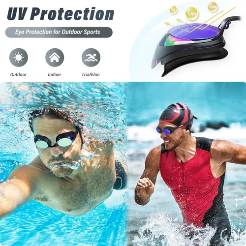 Miniatura 6 de Seago 2 Pack Swimming Goggles Anti-fog Anti-UV Silicone Swim Goggles Adult Women Men azul y dorado
