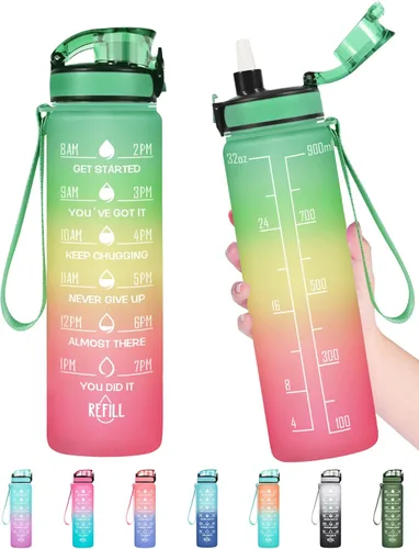 Miniatura 25 de Enerbone Botella de Agua, A Prueba de Fugas Sin BPA y Tóxicos, Botella de Agua Motivacional con Horarios para Beber y Pajita, Botella de Agua