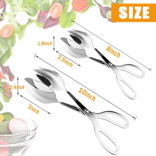 Miniatura 4 de Paquete de 2 pinzas para bufé, pinzas de ensalada de acero inoxidable, pinzas para servir para cocina del hogar, pasteles, pan, catering, fiesta