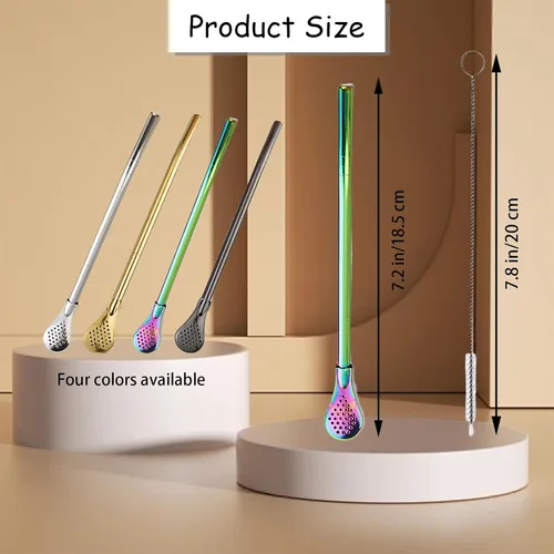 Miniatura 6 de 2 filtros de cuchara de acero inoxidable con 2 cepillos de limpieza, cuchara de té reutilizable para té suelto, paja de yerba mate, pajitas