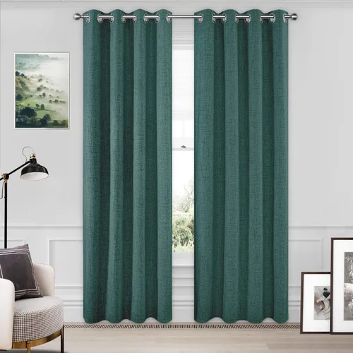 Miniatura 18 de CUCRAF Juego de 2 paneles de cortinas 100% opacas de lino de 84 pulgadas de largo, con pestaña trasera y bolsillo para barra para sala de estar