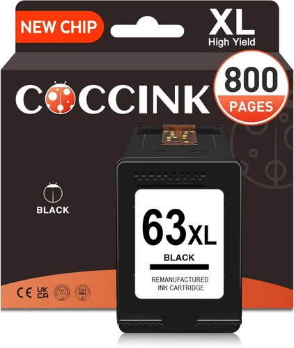 El cartucho de tinta negra COCCINK 63XL funciona con el cartucho de tinta negro HP 63 | OfficeJet 3830 4650 5200 Series Envy 4510 4520 Deskjet 1112