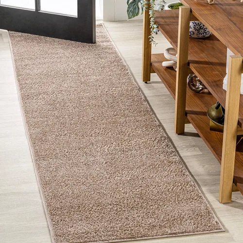 JONATHAN Y Haze - Alfombra de pasillo beige sólida de pelo bajo de 2 x 8 pies, estilo costero, bohemio, minimalista, clásica, fácil de limpiar, para