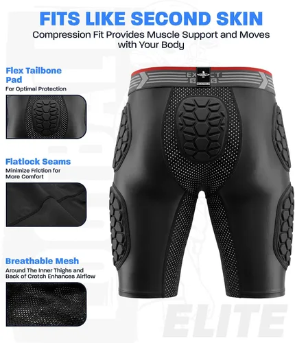 Miniatura 4 de Exxact Sports Elite - Faja de fútbol para adultos con 5 almohadillas para hombres con bolsillo para tazas, pantalones cortos de compresión