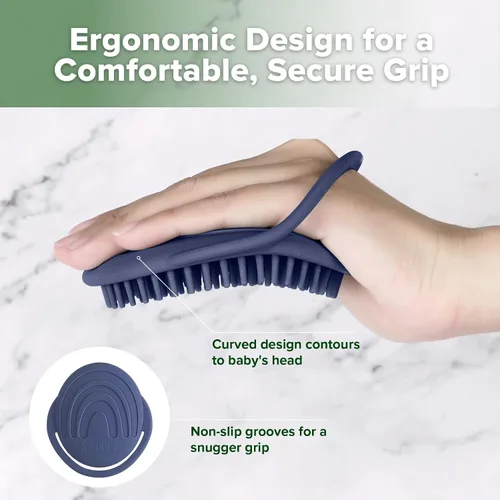 Miniatura 6 de haakaa Cepillo de silicona para champú, peine de cepillo para cuna, depurador de pelo de bebé, esenciales para recién nacidos, 1 unidad, color azul