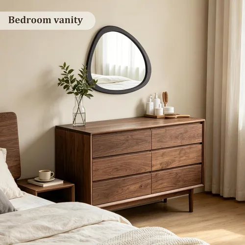 Miniatura 7 de HOMECOOKIN Espejo asimétrico de 19 pulgadas de alto x 23 pulgadas, espejo de pared de madera irregular para dormitorio, sala de estar, entrada