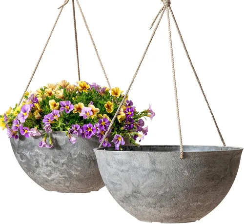 Miniatura 11 de La Jolie Muse - Macetas colgantes para plantas al aire libre, maceta colgante grande con agujeros de drenaje, macetas colgantes negras para flores