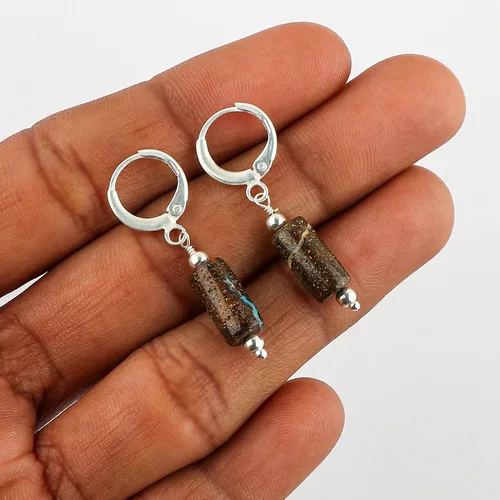 Miniatura 52 de Aretes de aro de cristal afganita natural Piedras afganas de alto grado Aretes chapados en plata Gota lisa Joyas de piedras preciosas hechas