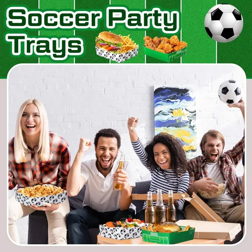 Miniatura 5 de Teling Paquete de 36 suministros para fiesta de fútbol, platos grandes de fútbol de 5 libras, cuencos de papel, botes de comida, botes desechables