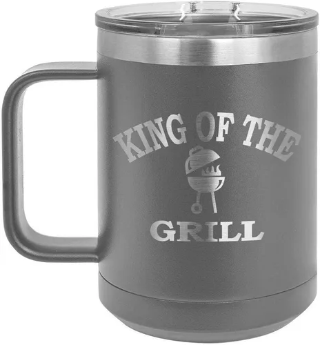 Miniatura 13 de King Of The Grill Black Taza de café de 15 oz con tapa deslizante Taza de café de viaje aislada Idea de regalo para barbacoa y parrilla