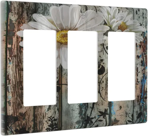 Miniatura 115 de Placa de pared decorativa con hojas de palmera tropicales de oro blanco, hoja de plátano, doble interruptor de luz de palanca decorativa, placa