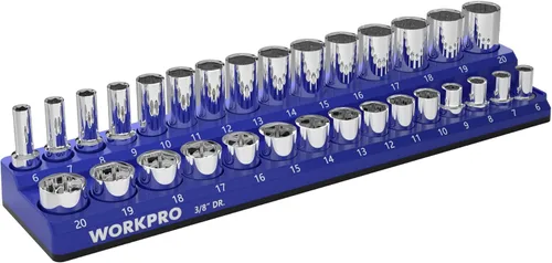 Miniatura 8 de WORKPRO Organizador magnético para llaves de vaso, portavasos SAE de 1/4 pulgadas, bandejas para llaves de vaso con capacidad para 26 piezas
