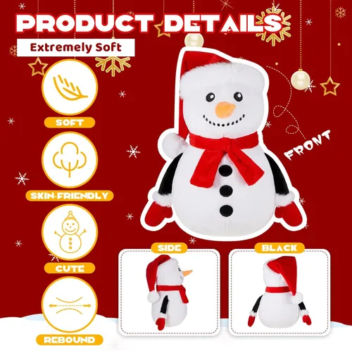 Miniatura 4 de Poen Juego de 3 Animales de Peluche Navideños de 11 Pulgadas, Papá Noel, Muñeco de Nieve, Reno, Almohadas de Felpa, Juguetes de Muñecos de Peluche