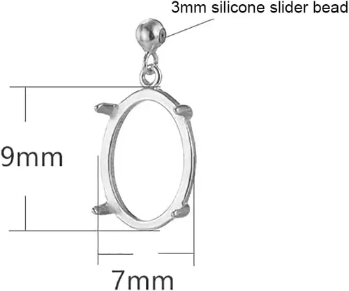 Miniatura 2 de Bandeja colgante de plata de ley 925 para bricolaje, configuración de base de camafeo con cuentas deslizantes de silicona de 0.118 in para 4 x 6/5 x