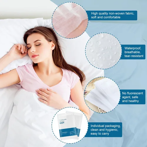 Miniatura 4 de Preboun Juego de 5 sábanas desechables para hotel, incluye sábanas de cama, fundas de almohada, funda de almohada, funda blanca suave y portátil