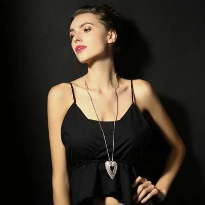 Miniatura 4 de COOSTUFF ANNA Collar con dije de corazón de amor para mujer, joyería de moda, collares largos de suéter Chian, Metal