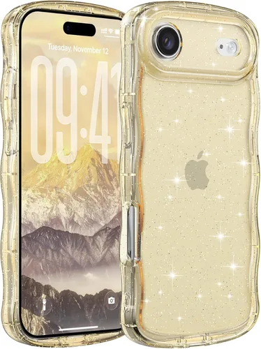 Miniatura 75 de FABSPARK Funda para iPhone 14 Pro Max, bonita funda colorida con láser, retro, exquisita, rizada, borde ondulado, protector estético de TPU suave