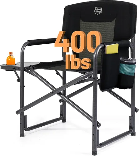 TIMBER RIDGE Silla de campamento de aluminio de gran tamaño, silla de directores portátil ligera con mesa auxiliar, bolsillo lateral desmontable