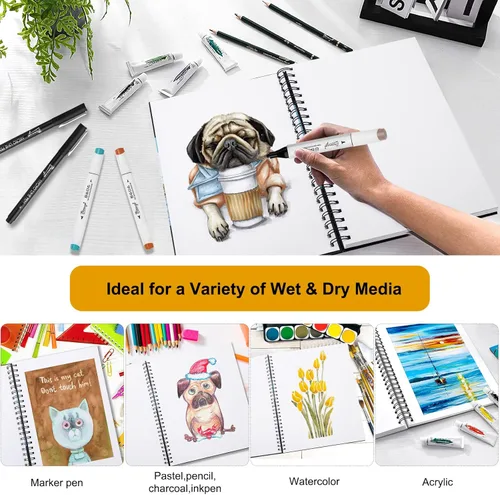 Miniatura 2 de Bianyo Cuaderno de bocetos de papel mixto, tamaño A4 (8.26 x 11.69 pulgadas), 60 hojas/cada una, 123 libras/200 GSM, paquete de 2 blocs, bloc