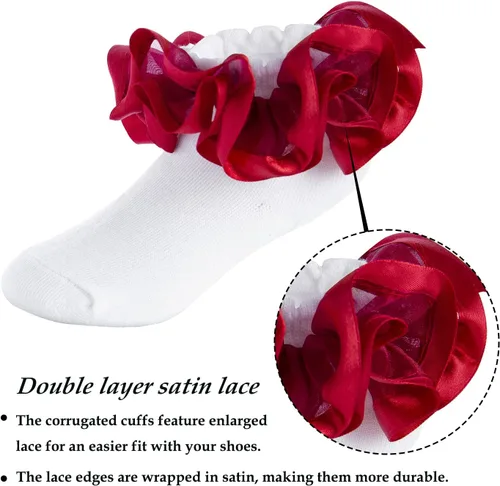 Miniatura 31 de Dicry Calcetines de encaje doble para niñas pequeñas con puños ondulados y volantes grandes para bebés y niños