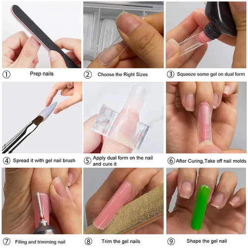 Miniatura 6 de 120 formas de uñas dobles, extensión larga de almendra, formas de uñas de poligel, cobertura completa, moldes de uñas reutilizables, 12 tamaños