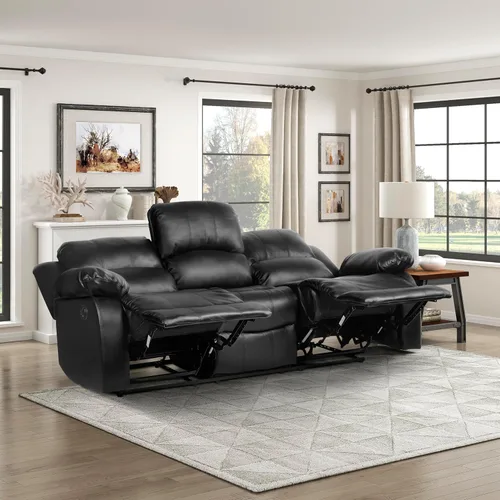 Miniatura 10 de Lexicon Baluze - Sofá reclinable doble de piel sintética suave, lengüeta de extracción manual, soporte de pared, espuma de alta densidad, marco