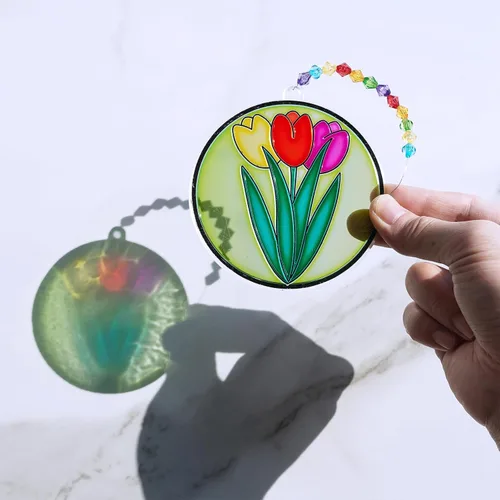 Miniatura 5 de Winlyn Juego de 24 adornos de atrapasoles de flores de primavera, decoración de bricolaje, pintura de ventana, kit de arte para niños, actividades