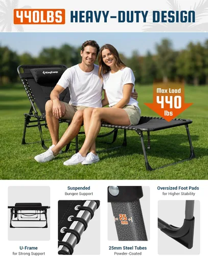 Miniatura 6 de KingCamp Silla bronceadora de gran tamaño, extra ancha, acolchada, plegable, portátil, ajustable, 5 posiciones, 440 libras, tumbona resistente