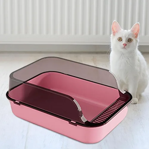 Miniatura 5 de Generic Caja de arena para gatos, bandeja de arena para mascotas, fácil de limpiar, bandeja de arena semicerrada para gatitos, inodoro para gatos