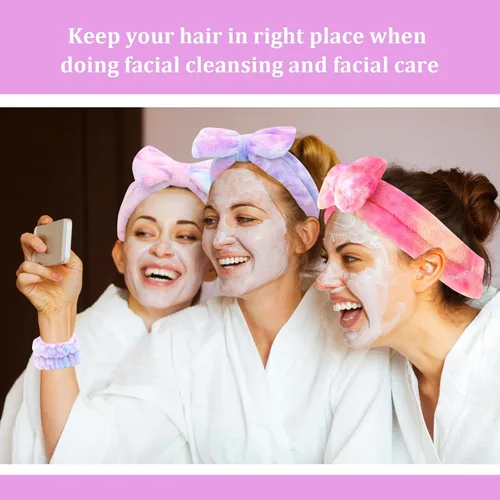 Miniatura 2 de CIEHER 12 PCS Diademas de Maquillaje para Mujeres Muñequeras Bandas de Lavado Scrunchies Puños para Lavar la Cara, Banda de Cabello Suave con Lazo a