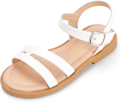 PANDANINJIA Mona - Sandalias planas para niñas pequeñas y pequeñas para niños, bonitas sandalias de vestir con punta abierta, zapatos de verano