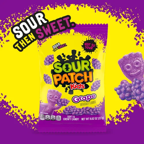 Miniatura 5 de SOUR PATCH KIDS Caramelos gomosos suaves y masticables de uva, caramelos a granel, bolsas de 12-8.02 onzas