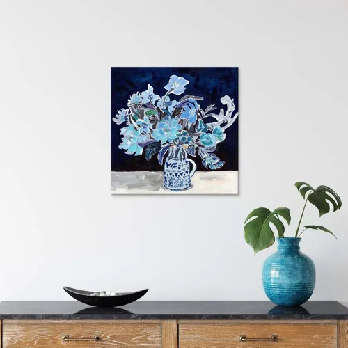 Miniatura 5 de TAR TAR STUDIO Lienzo abstracto de flores azules para pared, 12 x 12 pulgadas, impresión sin marco, decoración botánica para dormitorio, sala