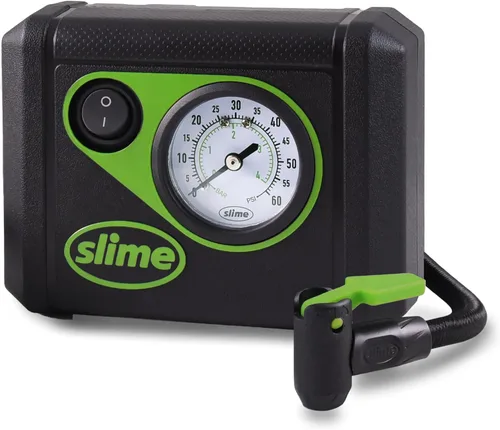Slime 40059 Inflador de neumáticos, Junior, Compacto, Potente, Compresor de Aire Portátil para Coche, Ligero, Analógico, Reparación de Neumáticos