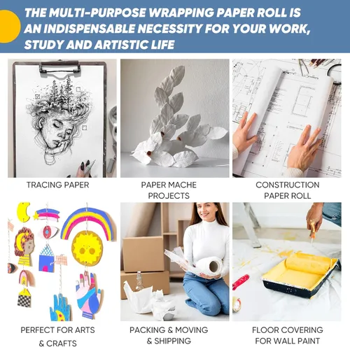 Miniatura 4 de Papel de regalo blanco para manualidades, rollo de papel kraft de 15 x 450 pulgadas, papel para tablón de anuncios, artes y manualidades, embalaje