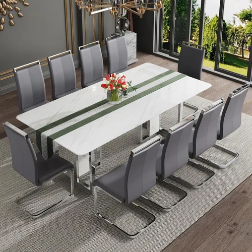 Miniatura 20 de Juego de mesa de comedor moderno de 67 pulgadas para 6, juego de mesa de cocina blanca, juego de mesa de comedor de lujo con mesa de mármol