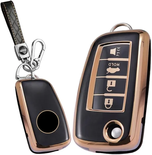 Miniatura 6 de SANRILY Golden-Edge - Funda para llavero de 4 botones con tapa para Nissan X-Trail Juke F15 Rogue Qashqai J11 Tiida Murano Maxima - Funda plegable