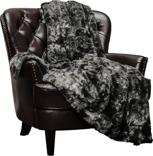 Miniatura 9 de Chanasya Manta de Tiro de Piel Sintética de Lobo Premium - Suave, Mullida Sherpa y Minky - para Cama o Sofá - 60" x 70" - Gris