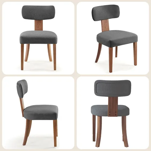 Miniatura 9 de LUXOAK Juego de 2 sillas de comedor modernas de mediados de siglo, sillas de cocina tapizadas de lino con respaldo curvado y patas ajustables