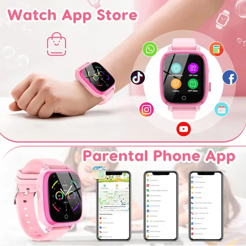 Miniatura 4 de cjc Reloj inteligente 4G para niños, incluye llamada de 2 vías, alertas SOS, controles parentales, juegos, cámara, alarma, música para niños, reloj